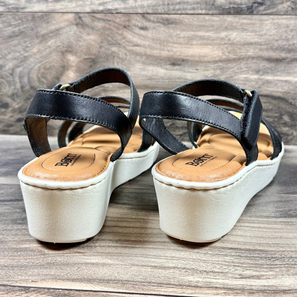 NIB Born Pawnee 8M Black Leather Strappy Comfort Lightweight Wedge Sandals - Picture 6 of 11